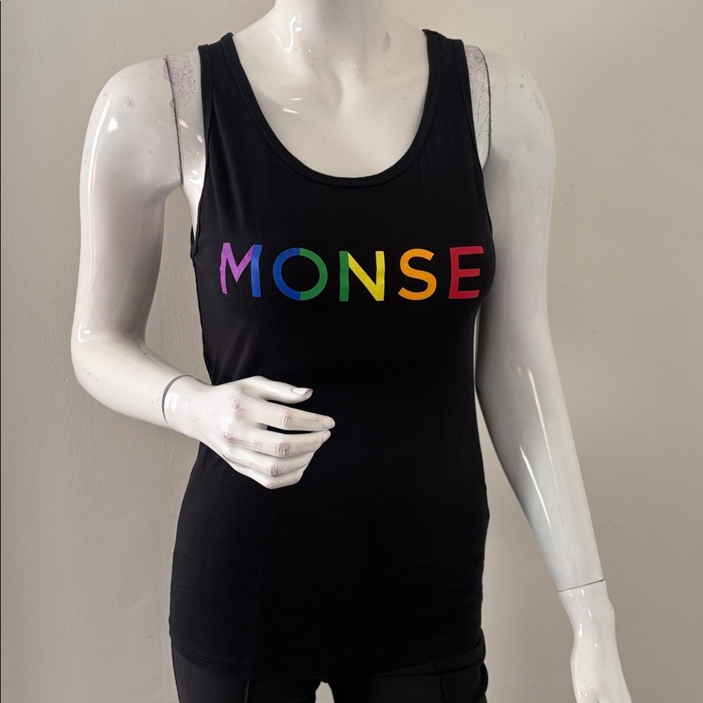 MONSE Black Logo Tank Top w Multicolor Rainbow Lettering